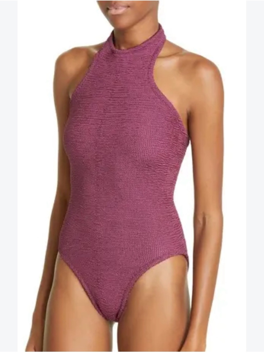 Hunza G Textured High-Neck One-Piece Swimsuit in Raisin